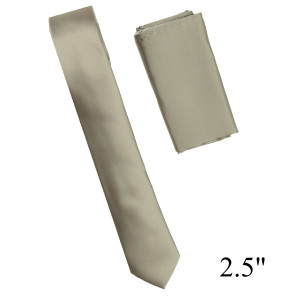 100% Satin Silk Skinny Necktie with Pocket Square - Beige 100% Satin Silk Skinny Necktie with Pocket Square - Beige
