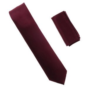Antonia 100% Satin Silk X-Long Necktie with Pocket Square - Plum Purple Antonia 100% Satin Silk X-Long Necktie with Pocket Square - Plum Purple