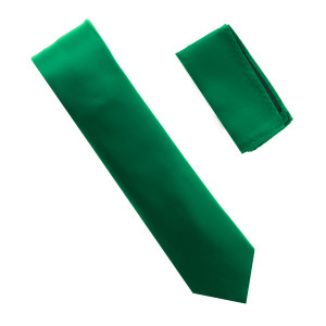 Antonia 100% Satin Silk Necktie with Pocket Square - Emerald Green Antonia 100% Satin Silk Necktie with Pocket Square - Emerald Green