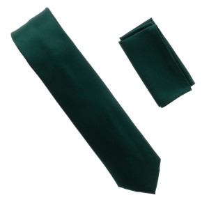 Antonia 100% Satin Silk Necktie with Pocket Square - Dark Teal Green Antonia 100% Satin Silk Necktie with Pocket Square - Dark Teal Green
