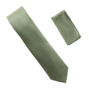 Antonia 100% Satin Silk Necktie with Pocket Square - Olive Antonia 100% Satin Silk Necktie with Pocket Square - Olive