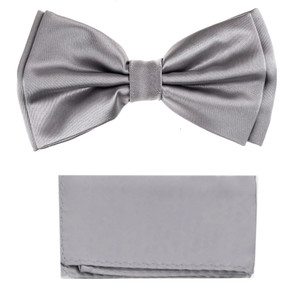 Grey Satin 100% Silk Pre-Tied Silk Bow Tie Set Grey Satin 100% Silk Pre-Tied Silk Bow Tie Set