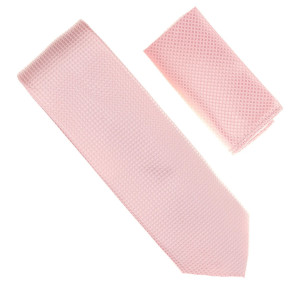 Antonia 100% Silk Grid Weave Necktie with Pocket Square - Pink Antonia 100% Silk Grid Weave Necktie with Pocket Square - Pink