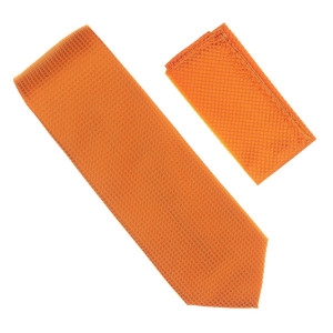 Antonia 100% Silk Grid Weave Necktie with Pocket Square - Orange Antonia 100% Silk Grid Weave Necktie with Pocket Square - Orange