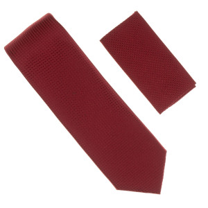 Antonia 100% Silk Grid Weave X-Long Necktie with Pocket Square - Burgundy Antonia 100% Silk Grid Weave X-Long Necktie with Pocket Square - Burgundy