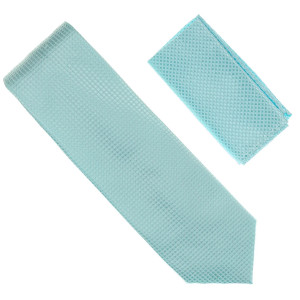Antonia 100% Silk Grid Weave X-Long Necktie with Pocket Square - Artic Blue Antonia 100% Silk Grid Weave X-Long Necktie with Pocket Square - Artic Blue