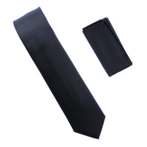 Antonia 100% Silk Pin Dot Weave Necktie with Pocket Square - Navy Blue Antonia 100% Silk Pin Dot Weave Necktie with Pocket Square - Navy Blue