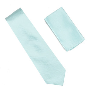 Antonia 100% Silk Pin Dot Weave Necktie with Pocket Square - Light Aqua Antonia 100% Silk Pin Dot Weave Necktie with Pocket Square - Light Aqua
