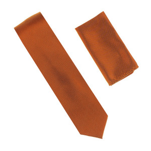 Antonia 100% Silk Pin Dot Weave Necktie with Pocket Square - Copper Orange Antonia 100% Silk Pin Dot Weave Necktie with Pocket Square - Copper Orange