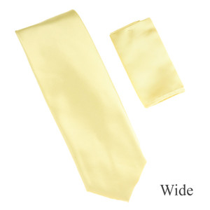100% Satin Silk Wide Necktie with Pocket Square - Pastel Yellow 100% Satin Silk Wide Necktie with Pocket Square - Pastel Yellow