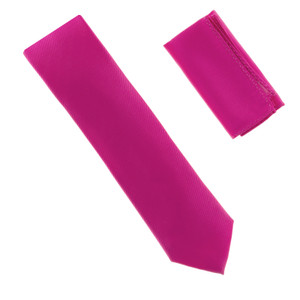 100% Silk Diagonal Weave Necktie with Pocket Square - Fuchsia Pink 100% Silk Diagonal Weave Necktie with Pocket Square - Fuchsia Pink