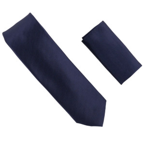 100% Silk Diagonal Weave X-Long Necktie with Pocket Square - Navy Blue 100% Silk Diagonal Weave X-Long Necktie with Pocket Square - Navy Blue
