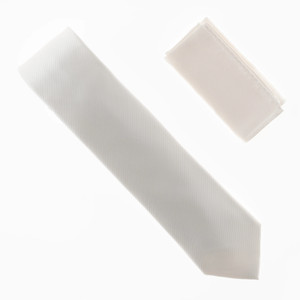 100% Silk Diagonal Weave Necktie with Pocket Square - Cream 100% Silk Diagonal Weave Necktie with Pocket Square - Cream