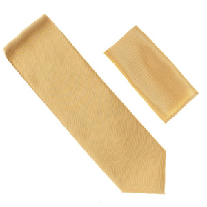 100% Silk Diagonal Weave X-Long Necktie with Pocket Square - Gold 100% Silk Diagonal Weave X-Long Necktie with Pocket Square - Gold