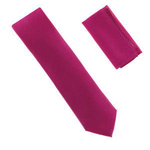 100% Silk Diagonal Weave X-Long Necktie with Pocket Square - Magenta Pink 100% Silk Diagonal Weave X-Long Necktie with Pocket Square - Magenta Pink