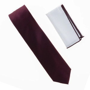 100% Silk Diagonal Weave Necktie with White Pocket Square - Burgundy 100% Silk Diagonal Weave Necktie with White Pocket Square - Burgundy