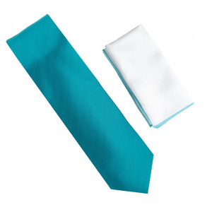 100% Silk Diagonal Weave Necktie with White Pocket Square - Teal 100% Silk Diagonal Weave Necktie with White Pocket Square - Teal
