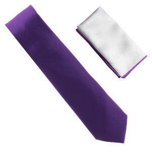 100% Silk Diagonal Weave Necktie with White Pocket Square - Purple 100% Silk Diagonal Weave Necktie with White Pocket Square - Purple