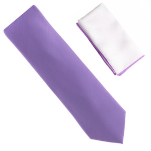 100% Silk Diagonal Weave Necktie with White Pocket Square - Light Purple 100% Silk Diagonal Weave Necktie with White Pocket Square - Light Purple