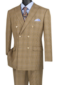 Vinci Gold & Mocha Glenplaid Double-Breasted Suit with Flat Front Slacks Vinci Gold & Mocha Glenplaid Double-Breasted Suit with Flat Front Slacks