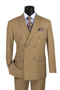 Vinci Modern Trim Fit Double-Breasted Suit - Camel Windowpane Vinci Modern Trim Fit Double-Breasted Suit - Camel Windowpane