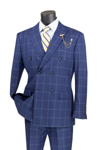 Vinci Modern Trim Fit Double-Breasted Suit - Blue Windowpane Vinci Modern Trim Fit Double-Breasted Suit - Blue Windowpane