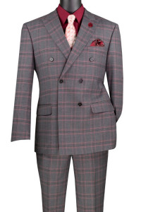 Vinci Modern Trim Fit Double-Breasted Suit - Charcoal With Pink Glenplaid Vinci Modern Trim Fit Double-Breasted Suit - Charcoal With Pink Glenplaid