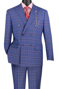 Vinci Modern Trim Fit Double-Breasted Suit - Blue With Pink Glenplaid Vinci Modern Trim Fit Double-Breasted Suit - Blue With Pink Glenplaid