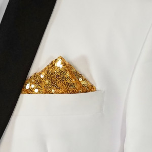 Men's Brassy-Gold Sequin Pre-Folded Pocket Square Insert - Point Design Men's Brassy-Gold Sequin Pre-Folded Pocket Square Insert - Point Design