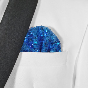 Men's French Blue Sequin Pre-Folded Pocket Square Insert - Fan Design Men's French Blue Sequin Pre-Folded Pocket Square Insert - Fan Design