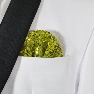 Men's Lime Green Sequin Pre-Folded Pocket Square Insert - Fan Design Men's Lime Green Sequin Pre-Folded Pocket Square Insert - Fan Design