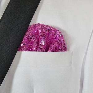 Men's Hot Pink Sequin Pre-Folded Pocket Square Insert - Fan Design Men's Hot Pink Sequin Pre-Folded Pocket Square Insert - Fan Design