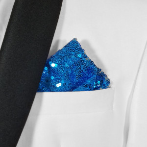 Men's French Blue Sequin Pre-Folded Pocket Square Insert - Point Design Men's French Blue Sequin Pre-Folded Pocket Square Insert - Point Design