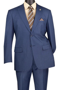 Vinci 2-Button Blue Texture Weave Suit with Flat-Front Slacks - Classic Fit Vinci 2-Button Blue Texture Weave Suit with Flat-Front Slacks - Classic Fit
