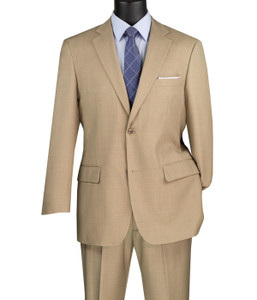 Vinci 2-Button Beige Texture Weave Suit with Flat-Front Slacks - Classic Fit Vinci 2-Button Beige Texture Weave Suit with Flat-Front Slacks - Classic Fit