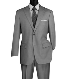 Vinci 2-Button Grey Texture Weave Suit with Flat-Front Slacks - Classic Fit Vinci 2-Button Grey Texture Weave Suit with Flat-Front Slacks - Classic Fit