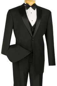 Vinci 4 Piece Black Tuxedo with Matching Vest & Bow Tie - Classic Fit Vinci 4 Piece Black Tuxedo with Matching Vest & Bow Tie - Classic Fit