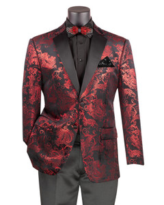 Vinci Black & Red Velvet Brocade Paisley Sportcoat - Modern Fit Vinci Black & Red Velvet Brocade Paisley Sportcoat - Modern Fit