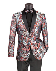 Vinci Burgundy & Silver Paisley Sportcoat with Bow Tie - Modern Fit Vinci Burgundy & Silver Paisley Sportcoat with Bow Tie - Modern Fit