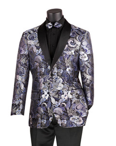 Vinci Navy & Silver Paisley Sportcoat with Bow Tie - Modern Fit Vinci Navy & Silver Paisley Sportcoat with Bow Tie - Modern Fit