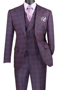 Vinci 2-Button Purple Glenplaid Suit with DB-Vest - Modern Fit Vinci 2-Button Purple Glenplaid Suit with DB-Vest - Modern Fit