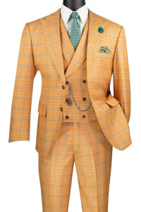 Vinci 2-Button Melon Orange Glenplaid Suit with DB-Vest - Modern Fit Vinci 2-Button Melon Orange Glenplaid Suit with DB-Vest - Modern Fit