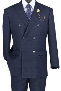 Vinci Navy Blue Glenplaid Double-Breasted Suit with Flat Front Slacks Vinci Navy Blue Glenplaid Double-Breasted Suit with Flat Front Slacks