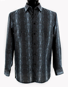 Bassiri Long Sleeve Camp Shirt - Aqua Blue & Black Webbing Pattern Bassiri Long Sleeve Camp Shirt - Aqua Blue & Black Webbing Pattern