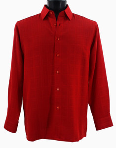 Bassiri Long Sleeve Camp Shirt - Red Tonal Windowpane Design Bassiri Long Sleeve Camp Shirt - Red Tonal Windowpane Design