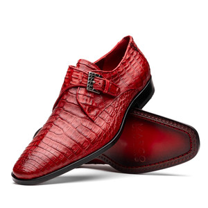 Marco di Milano Genuine Caiman Crocodile Monk Strap Dress Shoe - Red Marco di Milano Genuine Caiman Crocodile Monk Strap Dress Shoe - Red