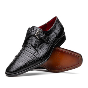 Marco di Milano Genuine Caiman Crocodile Monk Strap Dress Shoe