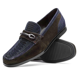 Marco di Milano Genuine Sueded Ostrich Leg Comfort Loafer - Navy & Brown Marco di Milano Genuine Sueded Ostrich Leg Comfort Loafer - Navy & Brown