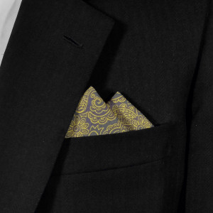 100% Cotton Pre-Folded Pocket Square Handkerchief Insert - Gold Paisley on Grey 100% Cotton Pre-Folded Pocket Square Handkerchief Insert - Gold Paisley on Grey