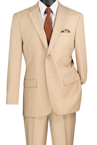 Vinci 2-Button Suit with Hidden Adjustable Waist Flat Front Slacks - Light Beige Vinci 2-Button Suit with Hidden Adjustable Waist Flat Front Slacks - Light Beige